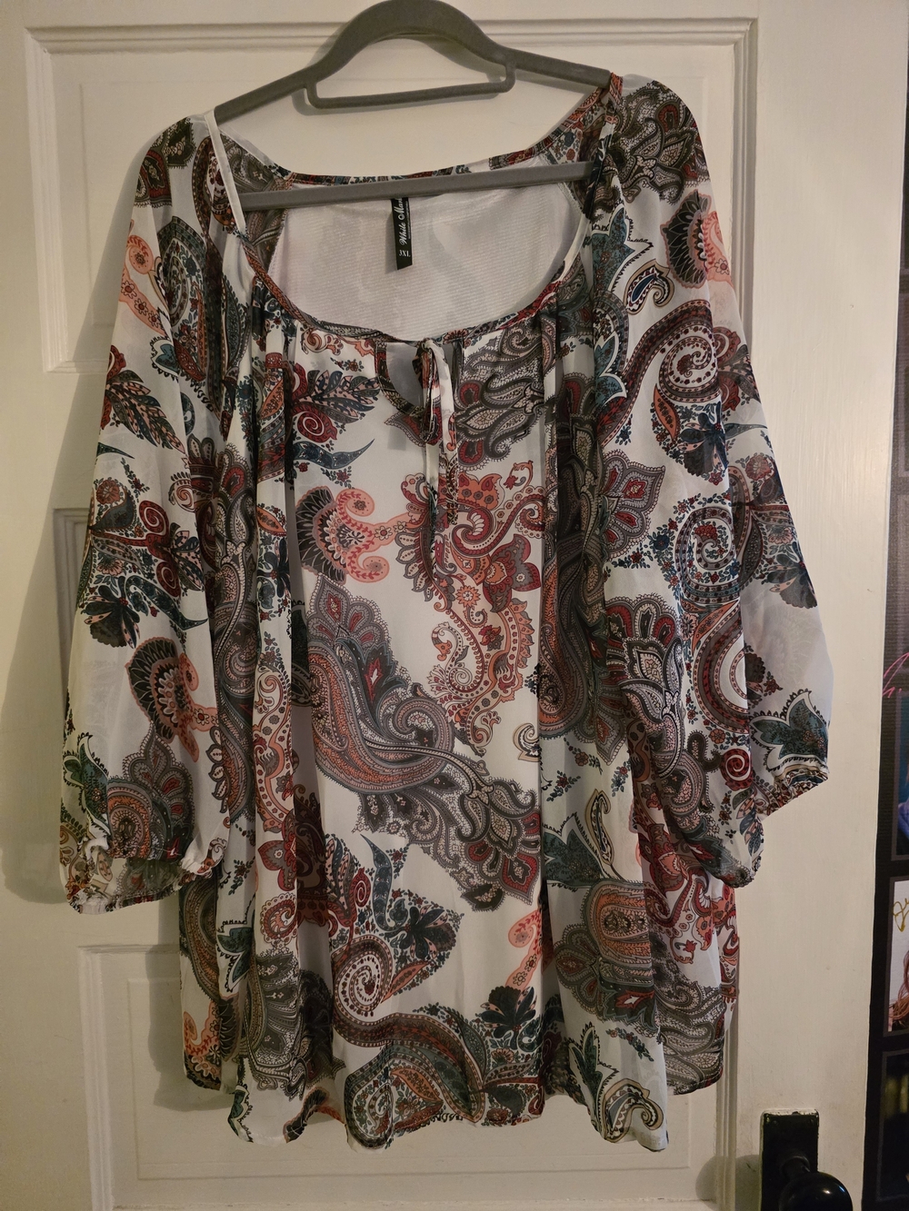 White Mark Paisley Sheer Peasant Tunic in White, Red, Brown